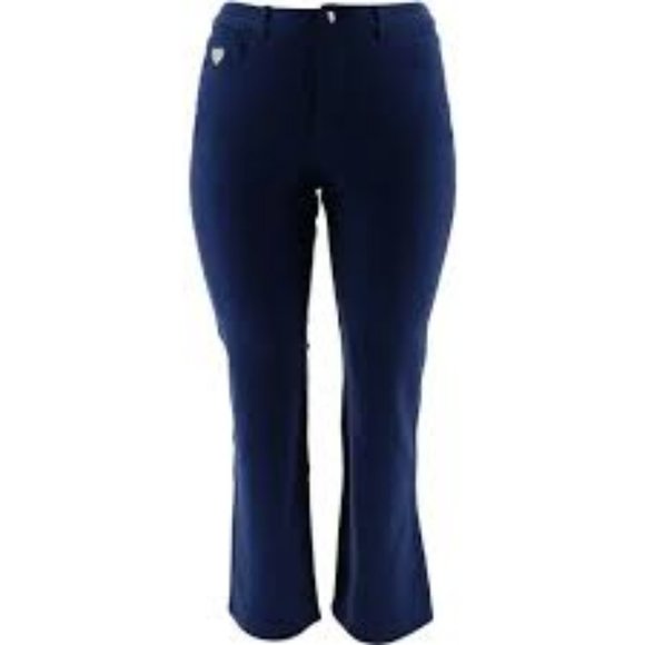 NWT QUACKER FACTORY NAVY DENIM BOOT CUT PANTS 2 - Picture 1 of 13